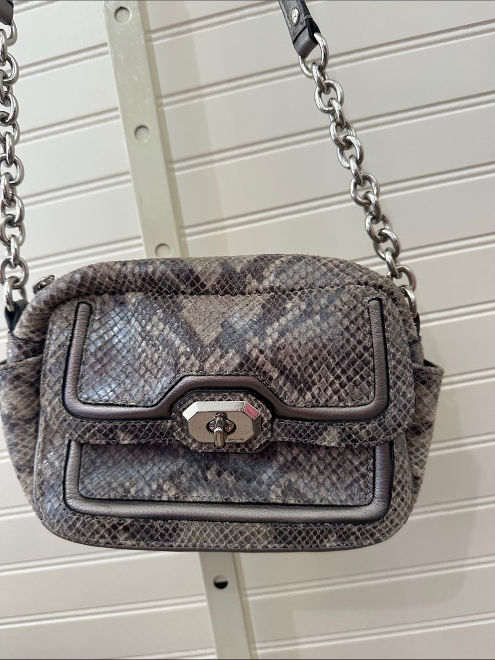 COACH Crossbody Bag Purse Snakeskin Leather Silver